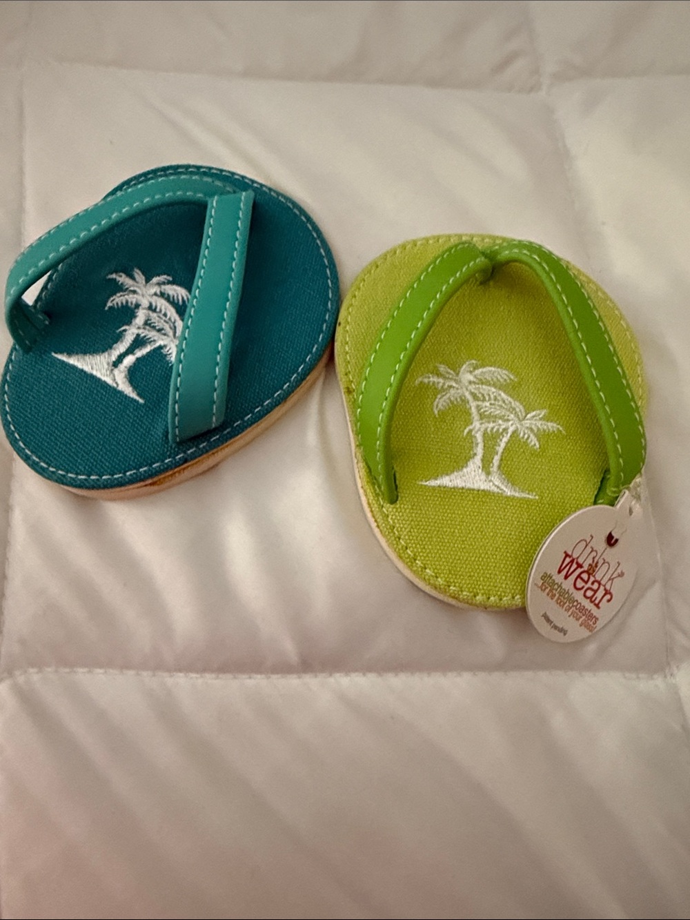 Palm-Print Flip Flop Wine Coasters - Teal & Lime